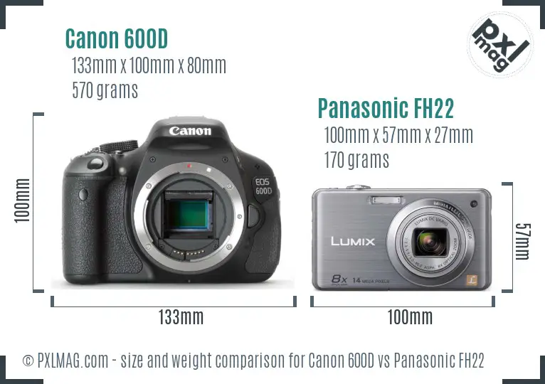 Canon 600D vs Panasonic FH22 size comparison