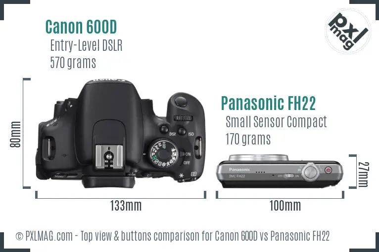 Canon 600D vs Panasonic FH22 top view buttons comparison