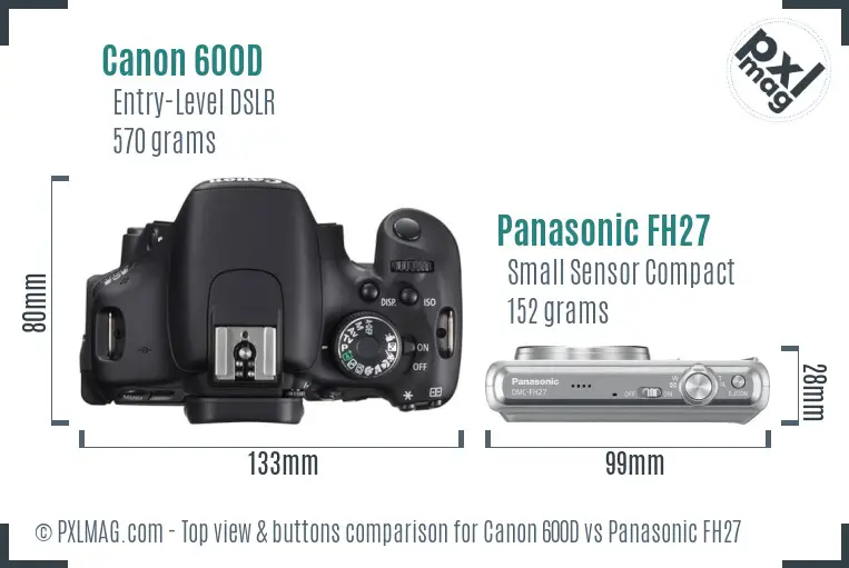 Canon 600D vs Panasonic FH27 top view buttons comparison