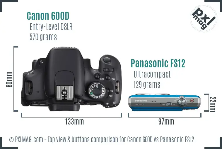 Canon 600D vs Panasonic FS12 top view buttons comparison