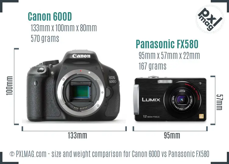 Canon 600D vs Panasonic FX580 size comparison
