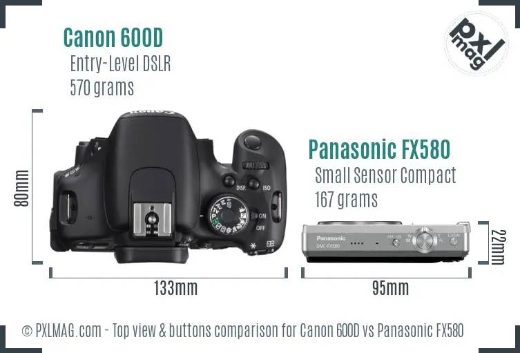 Canon 600D vs Panasonic FX580 top view buttons comparison