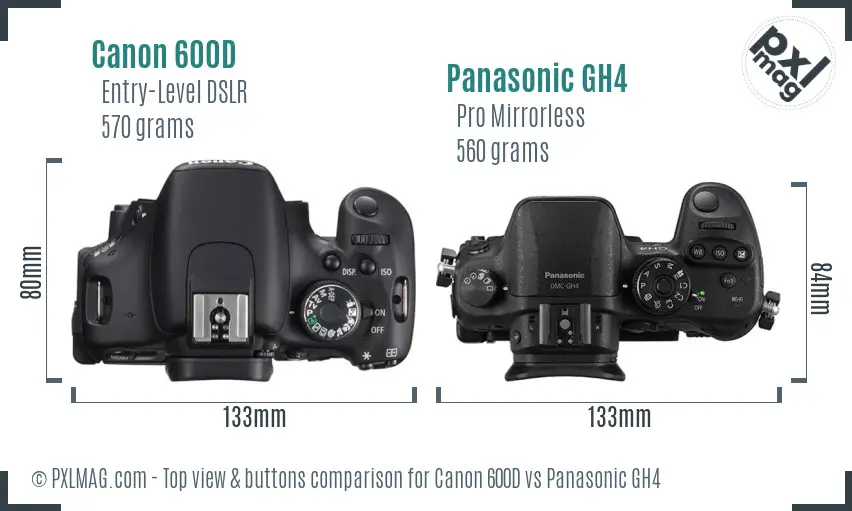 Canon 600D vs Panasonic GH4 top view buttons comparison Canon 600D vs Panasonic GH4 top view buttons comparison