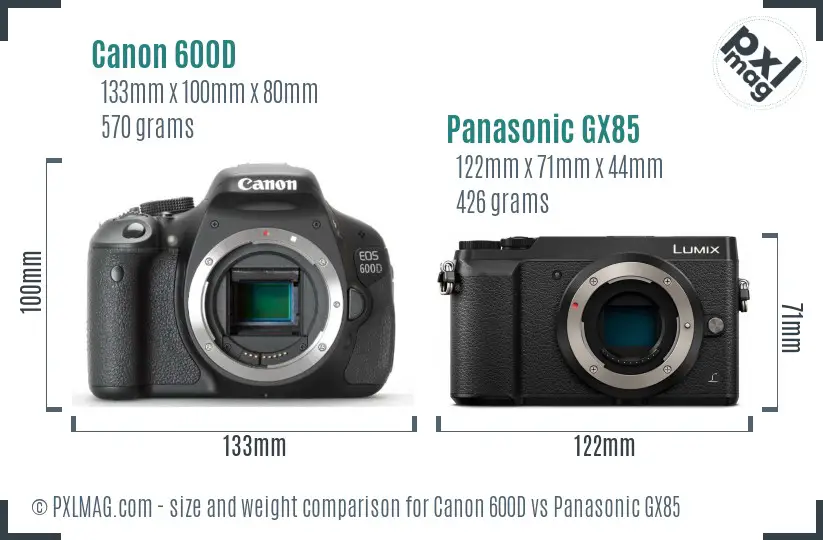 Size comparison of Canon 600D and Panasonic GX85