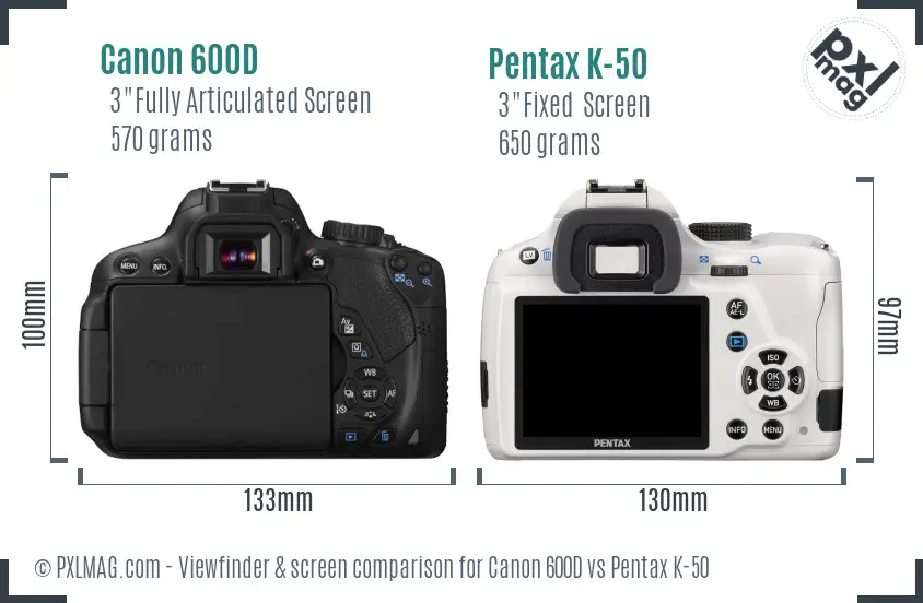 Canon 600D vs Pentax K-50 Screen and Viewfinder comparison