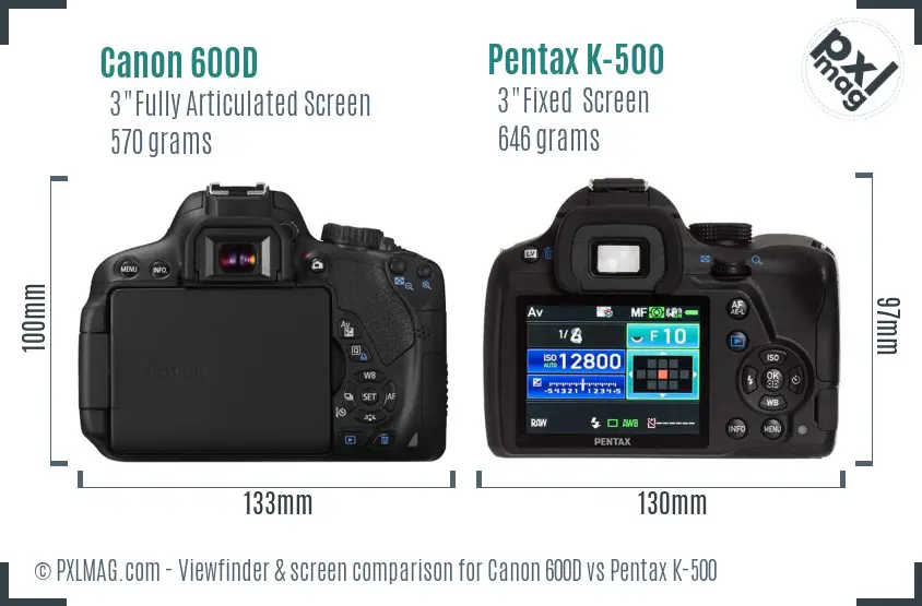 Canon 600D vs Pentax K-500 Screen and Viewfinder comparison