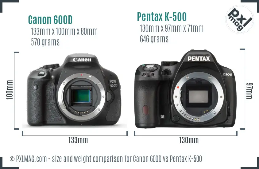 Canon 600D vs Pentax K-500 size comparison