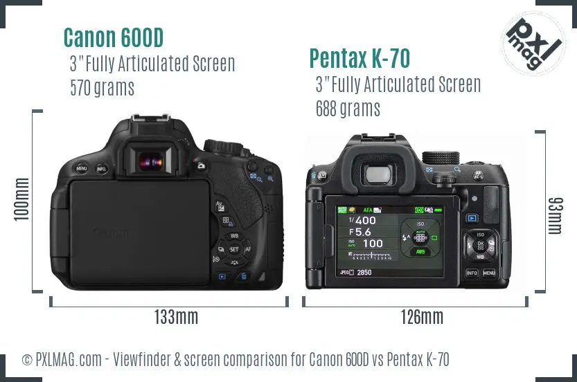 Canon 600D vs Pentax K-70 Screen and Viewfinder comparison