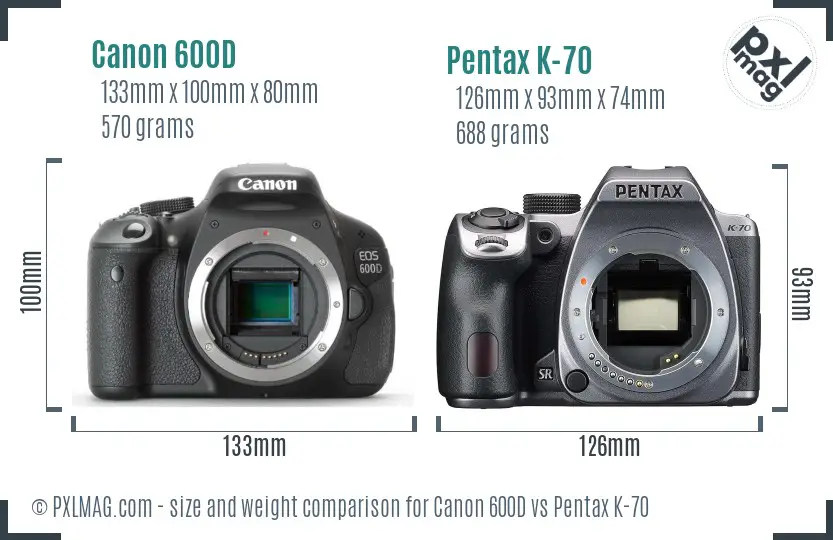 Canon 600D vs Pentax K-70 size comparison