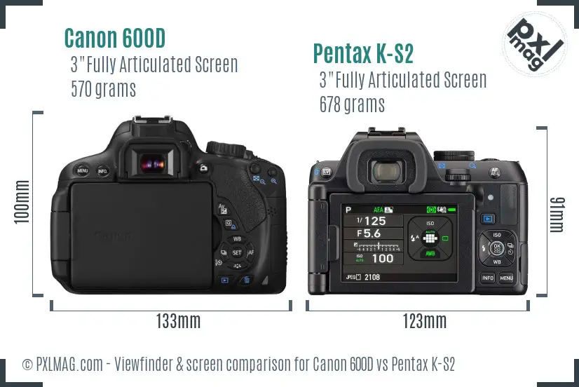 Canon 600D vs Pentax K-S2 Screen and Viewfinder comparison