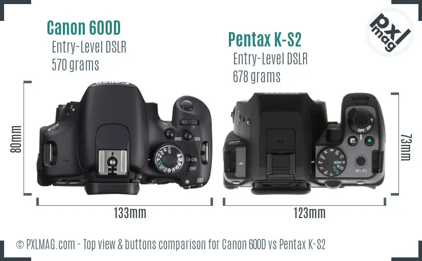 Canon 600D vs Pentax K-S2 top view buttons comparison