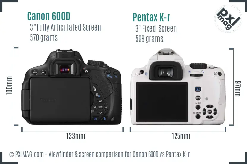 Canon 600D vs Pentax K-r Screen and Viewfinder comparison