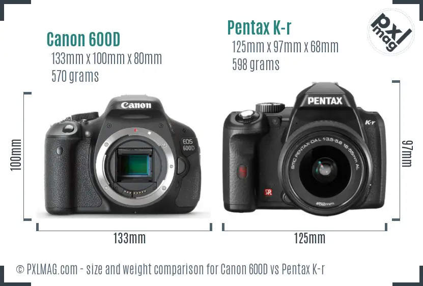Canon 600D vs Pentax K-r size comparison