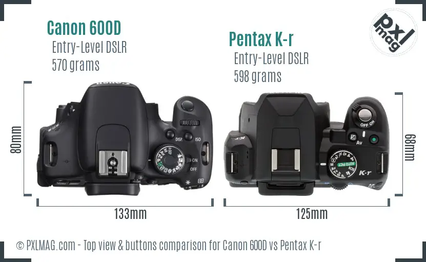Canon 600D vs Pentax K-r top view buttons comparison