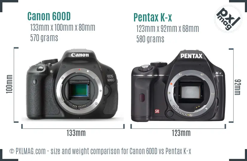 Canon 600D vs Pentax K-x size comparison