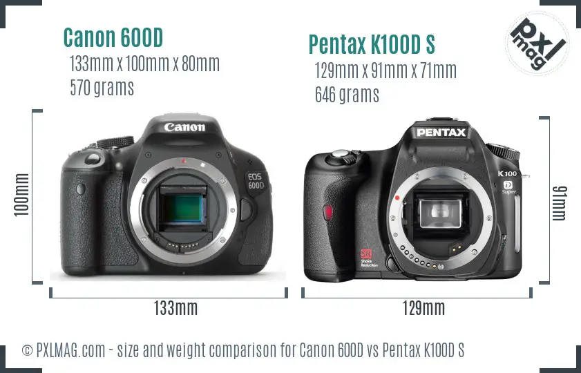 Canon 600D vs Pentax K100D S size comparison
