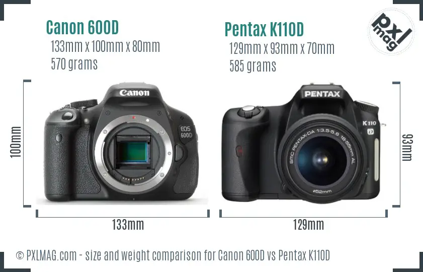Canon 600D vs Pentax K110D size comparison