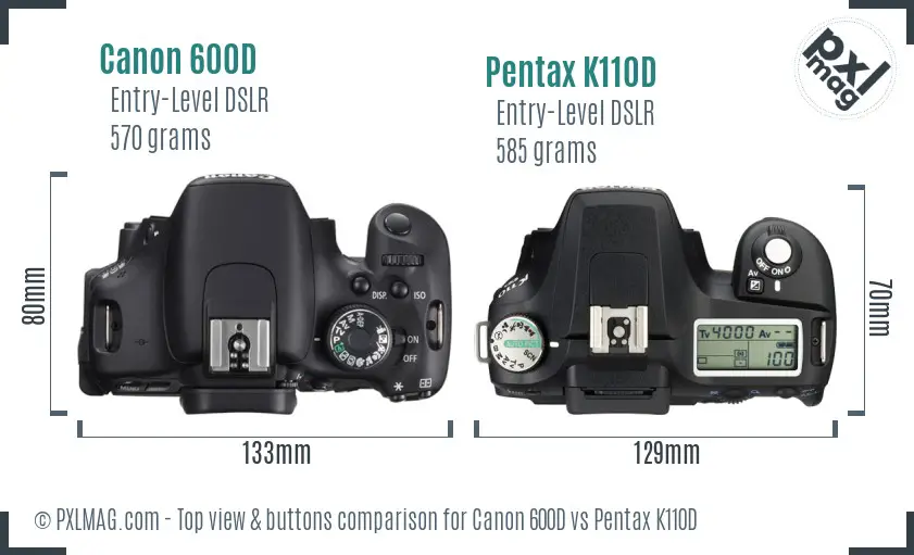 Canon 600D vs Pentax K110D top view buttons comparison