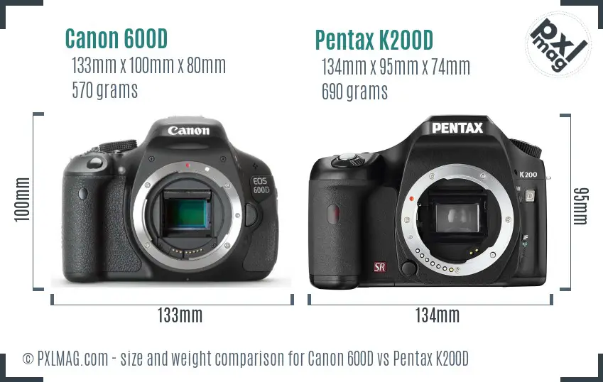 Canon 600D vs Pentax K200D size comparison