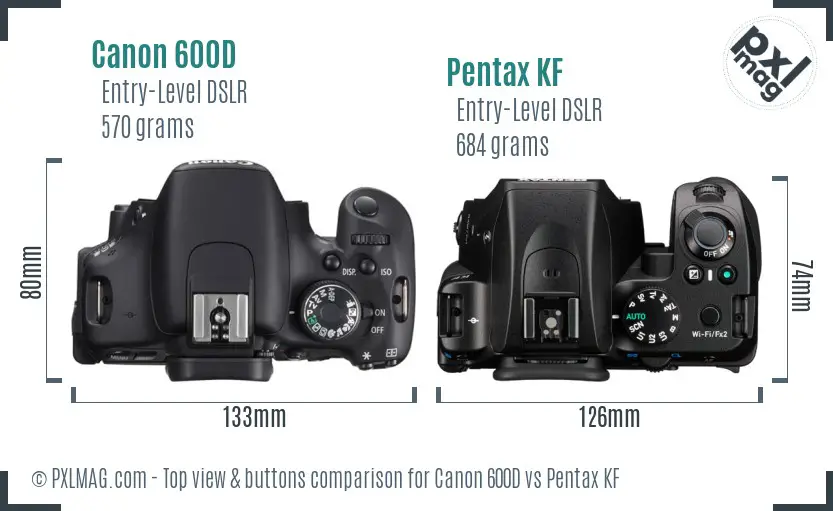 Canon 600D vs Pentax KF top view buttons comparison