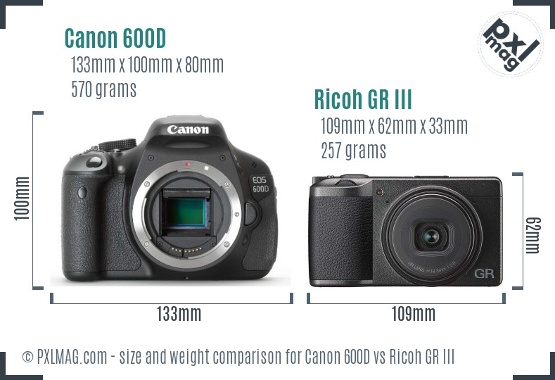 Canon 600D vs Ricoh GR III size comparison Canon 600D vs Ricoh GR III size comparison