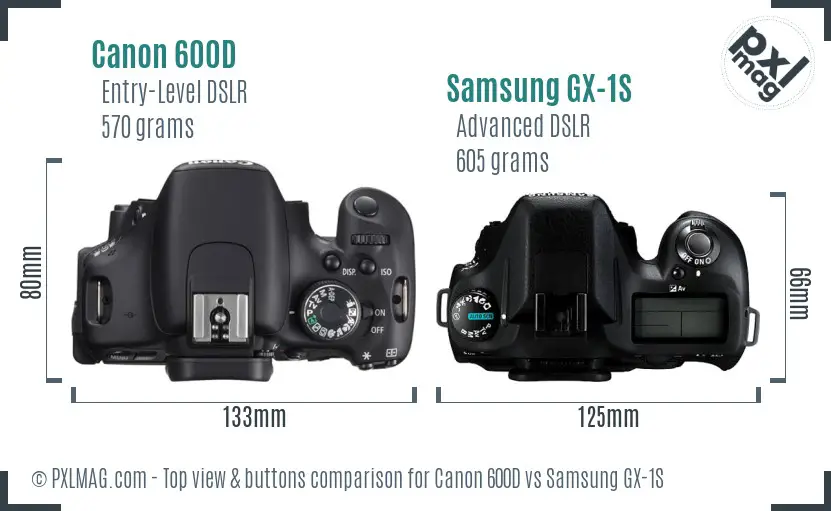 Canon 600D vs Samsung GX-1S top view buttons comparison