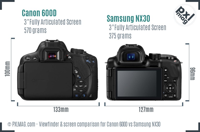 Canon 600D vs Samsung NX30 Screen and Viewfinder comparison