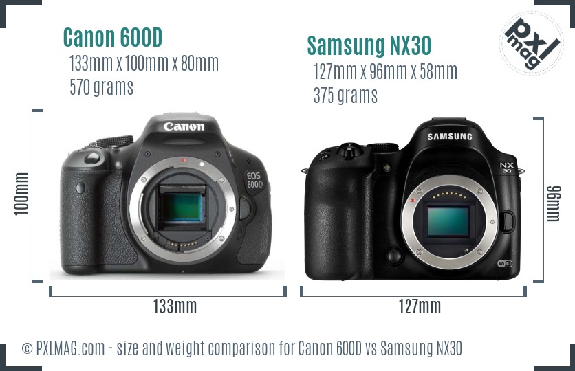 Canon 600D vs Samsung NX30 size comparison
