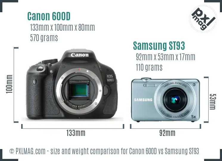 Canon 600D vs Samsung ST93 size comparison