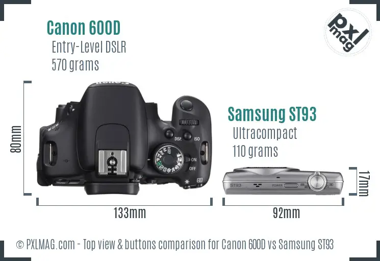 Canon 600D vs Samsung ST93 top view buttons comparison