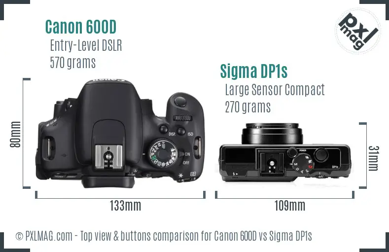 Canon 600D vs Sigma DP1s top view buttons comparison