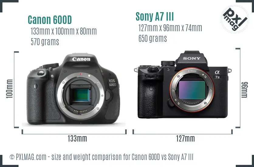 Canon 600D vs Sony A7 III size comparison