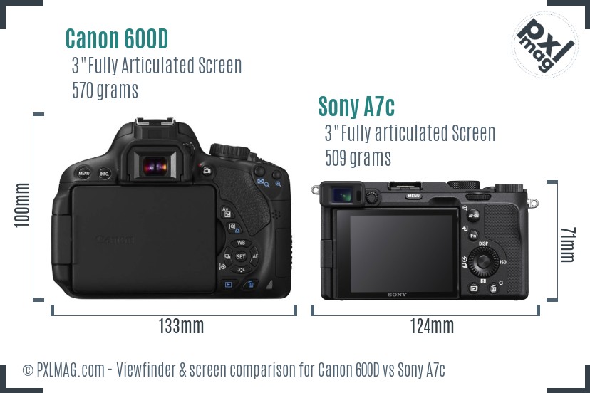 Canon 600D vs Sony A7c Screen and Viewfinder comparison