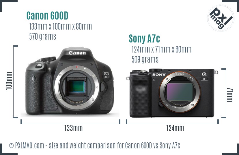 Canon 600D vs Sony A7c size comparison