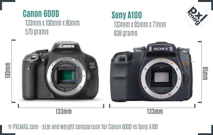 Canon 600D vs Sony A100 size comparison