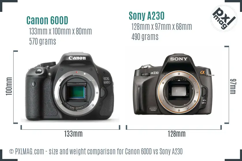 Canon 600D vs Sony A230 size comparison