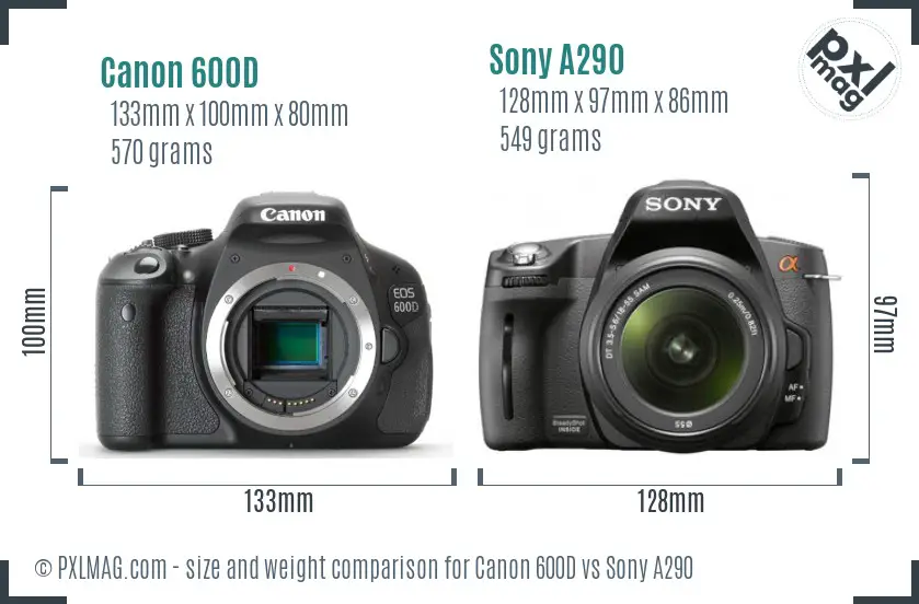 Canon 600D vs Sony A290 size comparison