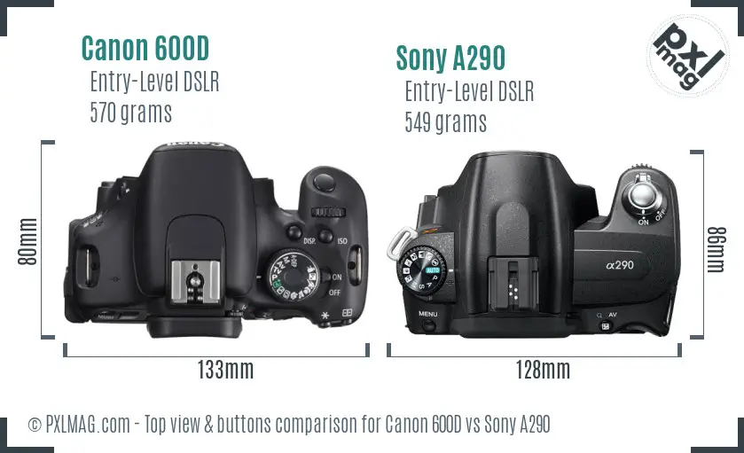 Canon 600D vs Sony A290 top view buttons comparison