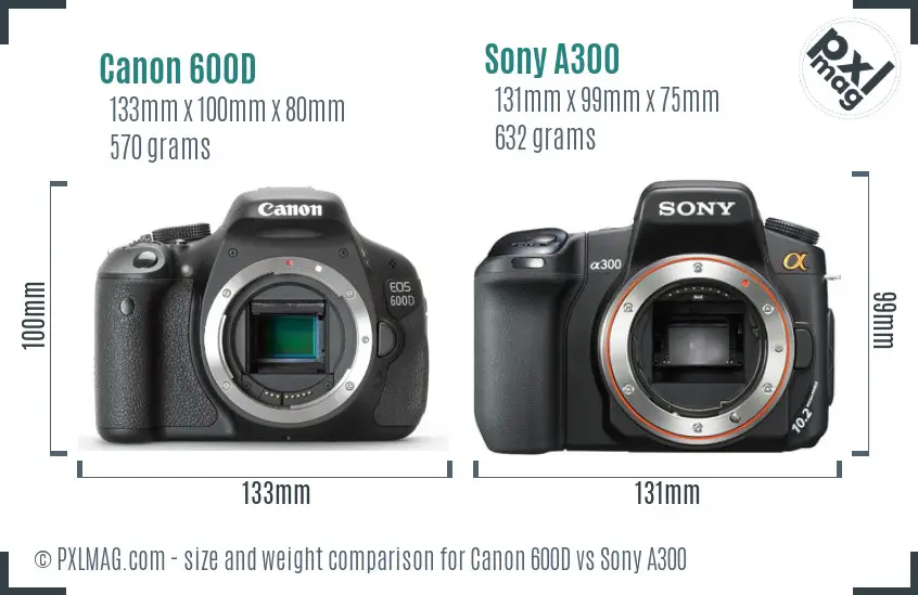 Canon 600D vs Sony A300 size comparison
