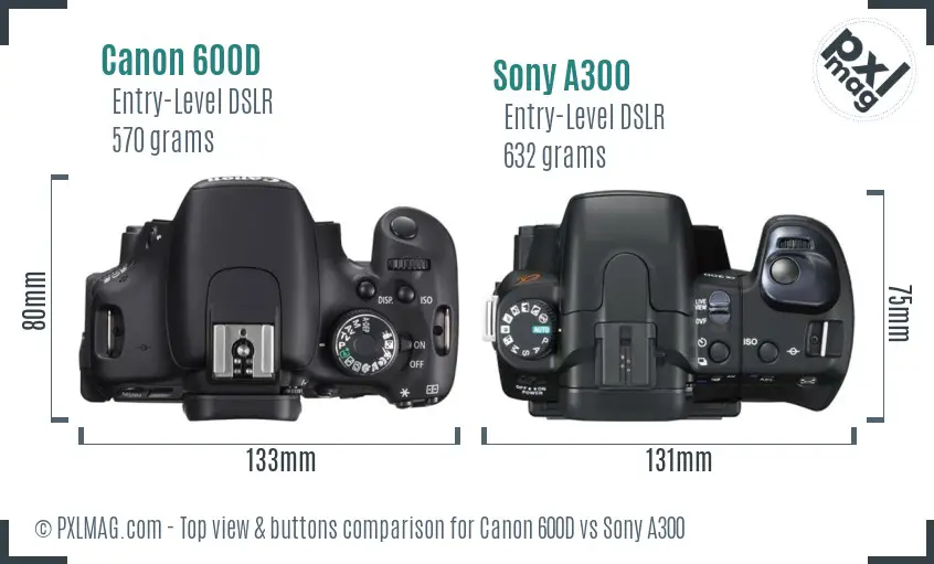 Canon 600D vs Sony A300 top view buttons comparison
