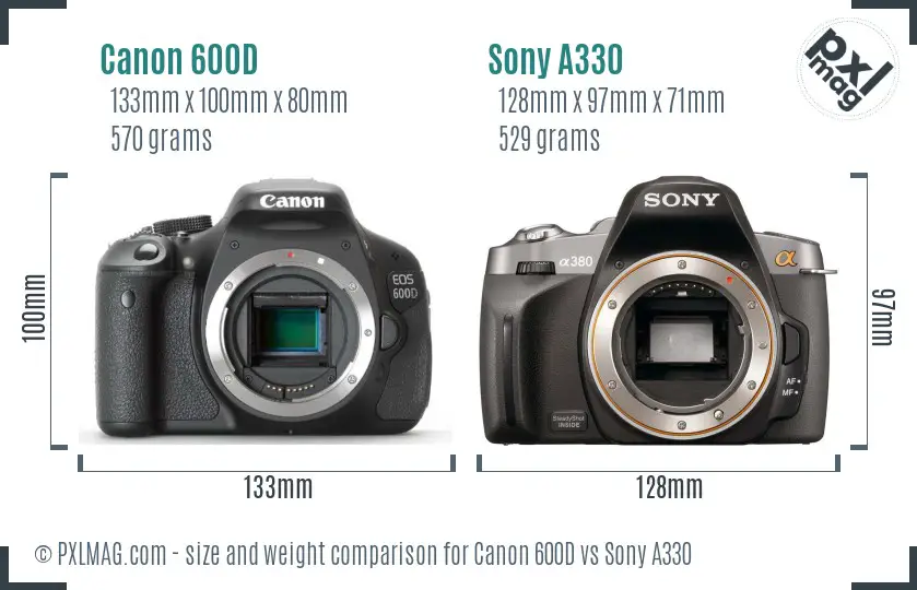 Canon 600D vs Sony A330 size comparison
