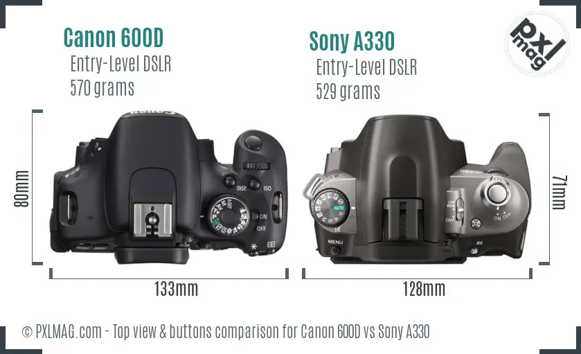 Canon 600D vs Sony A330 top view buttons comparison