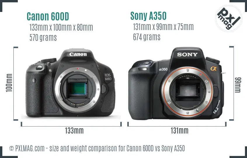 Canon 600D vs Sony A350 size comparison