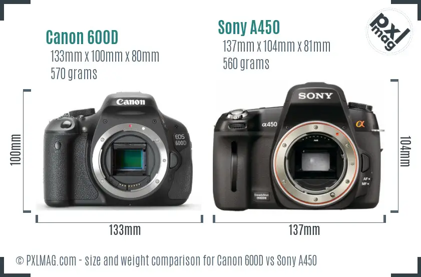 Canon 600D vs Sony A450 size comparison