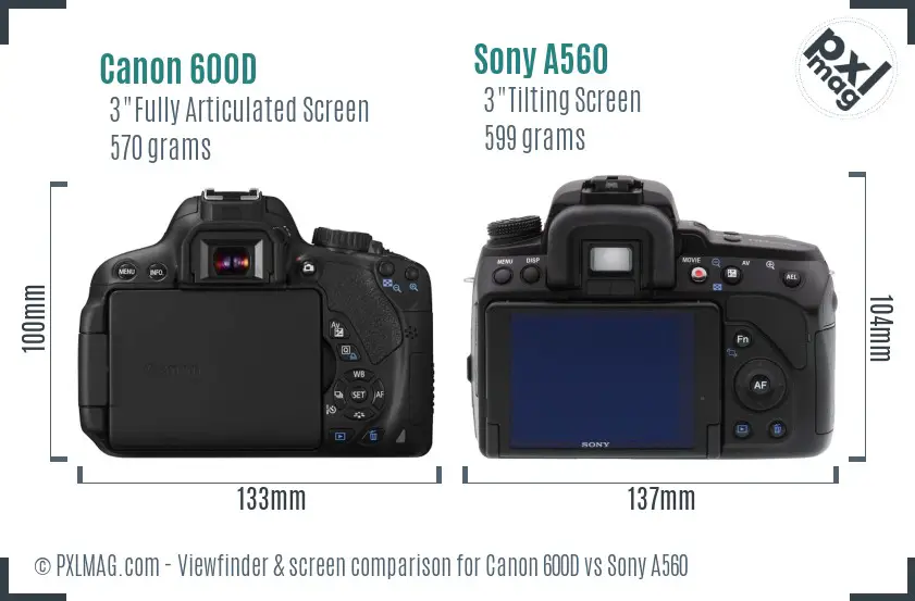 Canon 600D vs Sony A560 Screen and Viewfinder comparison