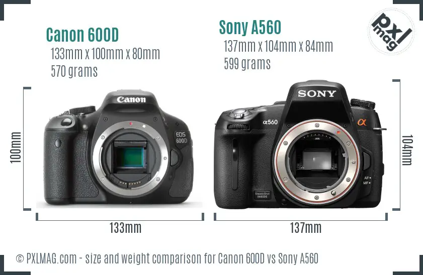 Canon 600D vs Sony A560 size comparison