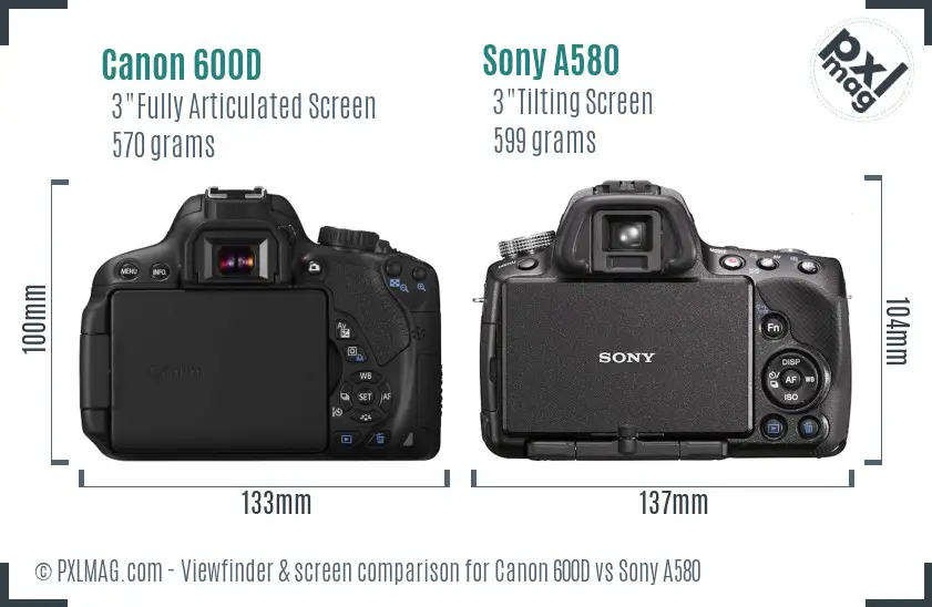 Canon 600D vs Sony A580 Screen and Viewfinder comparison