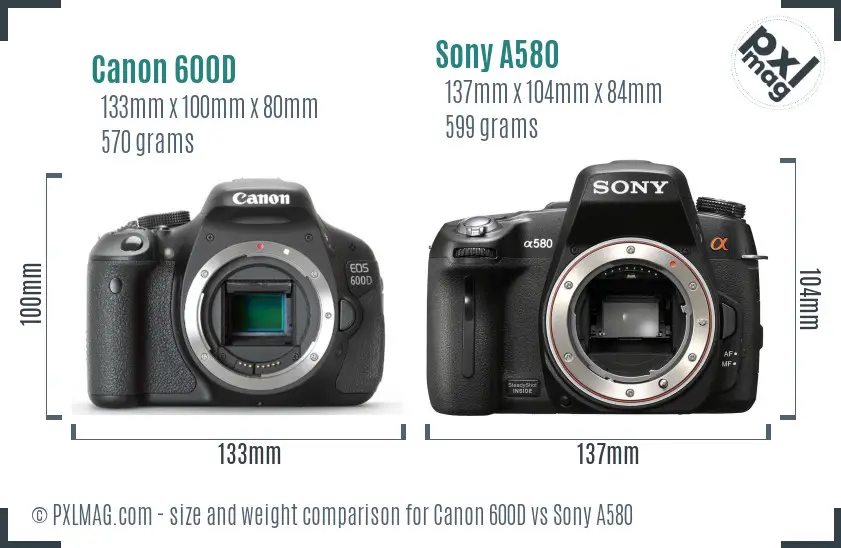 Canon 600D vs Sony A580 size comparison