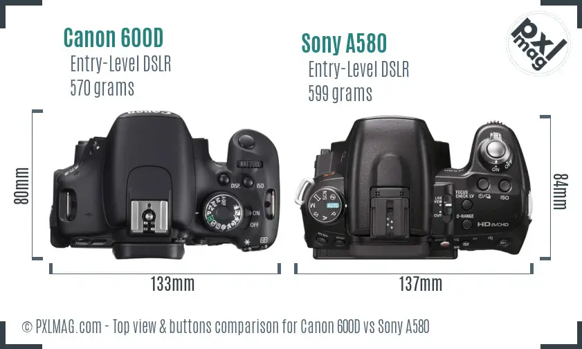 Canon 600D vs Sony A580 top view buttons comparison