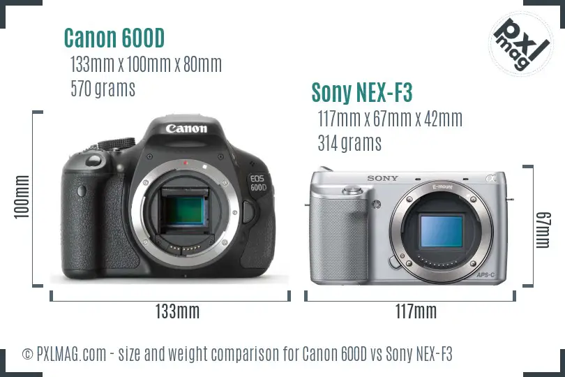 Canon 600D vs Sony NEX-F3 size comparison Canon 600D vs Sony NEX-F3 size comparison